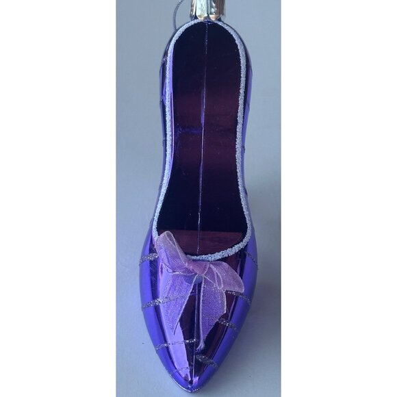 Purple Glittery High Heel Pumps Plastic Christmas Tree Ornament w/Bow 3" - Picture 3 of 9